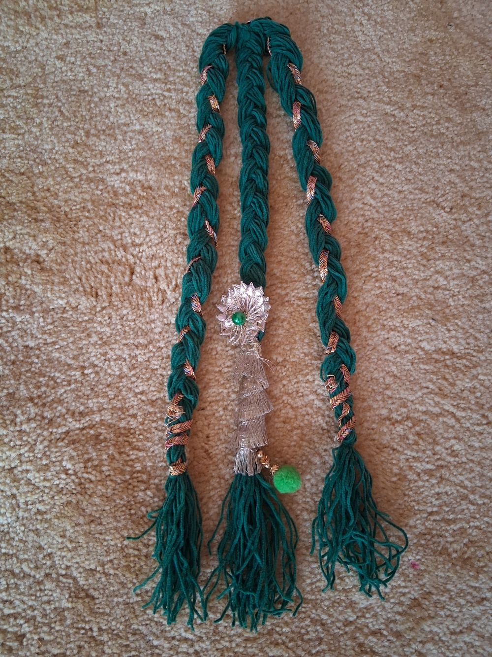 18" Green Handmade Paranda Parandi Indian Hair Accessory Girls Women Navratri - Picture 5 of 8